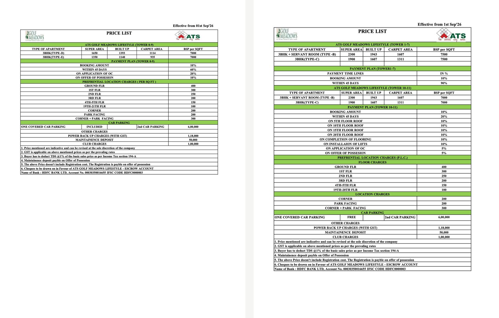 Official ATS Lifestyle Price List Sheet - September 2026